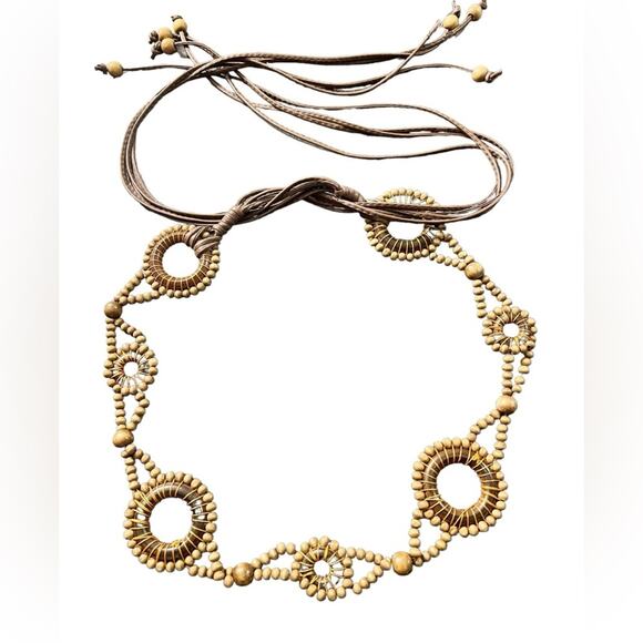 Women’s Belt Wooden Beaded Tie Belt Brown Boho - Picture 1 of 4